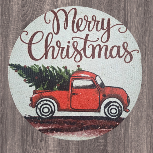 Classic Red Truck Merry Christmas Woven Mat