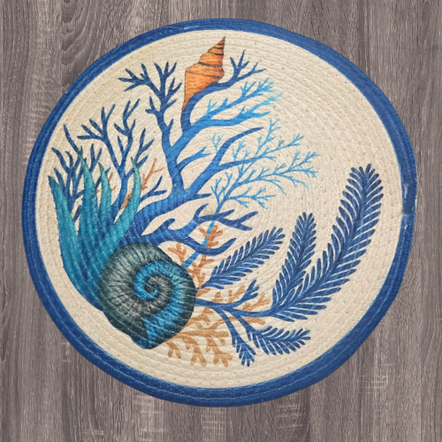 Azure Coral and Nautilus Printed Woven Mat